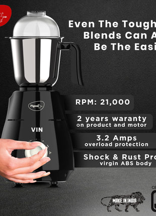 Pigeon by Stovekraft VIN Mixer Grinder Machine for Kitchen | 750 Watts | 3 MultiPurpose Jars for Juicing | Chutney Making | Dry Grinding | Wet Grinding | Mincing | Blender | Mixer | 2 Year Warranty 