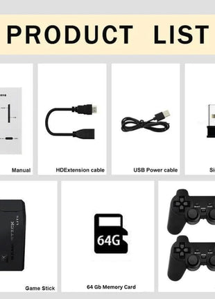 Play Zone Retro Wireless Gaming Console | 64GB Game Stick with 15000+ Classic Games | Dual Wireless Controllers | 4K HDMI Output | HD Sound | Plug & Play for Smart TV, PC, Laptop, Projector 
