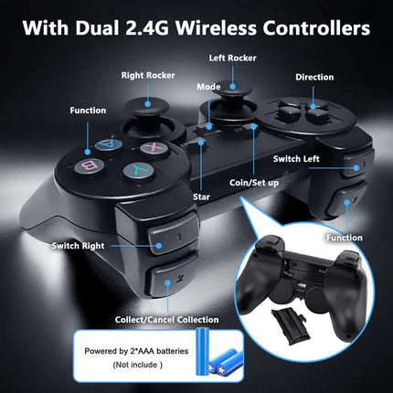 Play Zone Retro Wireless Gaming Console | 64GB Game Stick with 15000+ Classic Games | Dual Wireless Controllers | 4K HDMI Output | HD Sound | Plug & Play for Smart TV, PC, Laptop, Projector 