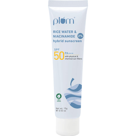 Plum 2% Niacinamide & Rice Water Sunscreen SPF 50 PA+++ | for Oily, Dry & Combination Skin | UVA/UVB Protection | Reduces Tan & Brightens Skin | No White Cast & Non-Sticky | for Women & Men | 15g 