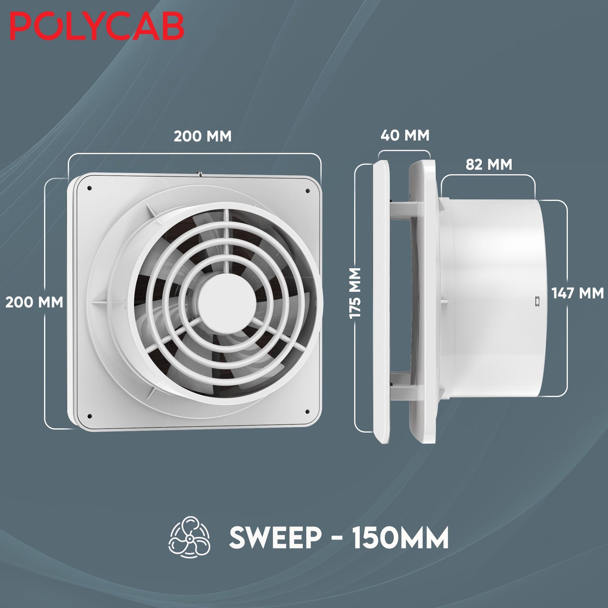 Polycab Freshly Prime 150mm Energy Efficient Exhaust fan for Kitchen, Bathroom | Noiseless ventilation, Sleek Design Easy to Clean | High Speed, Powerful Motor, 100% Copper, 3 Yrs Warranty【White】 
