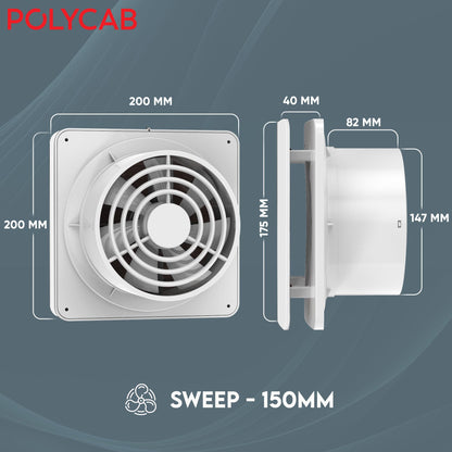 Polycab Freshly Prime 150mm Energy Efficient Exhaust fan for Kitchen, Bathroom | Noiseless ventilation, Sleek Design Easy to Clean | High Speed, Powerful Motor, 100% Copper, 3 Yrs Warranty【White】 