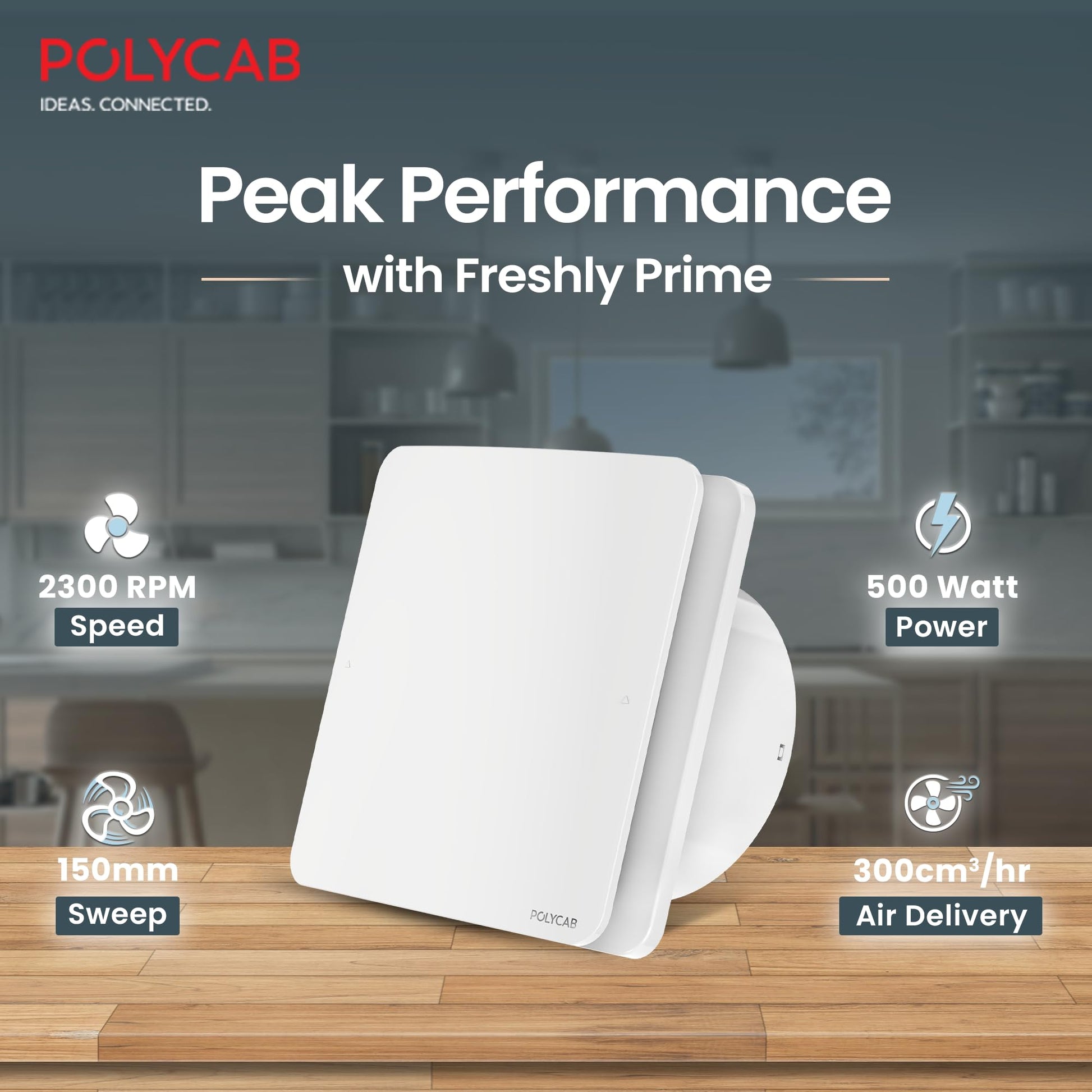 Polycab Freshly Prime 150mm Energy Efficient Exhaust fan for Kitchen, Bathroom | Noiseless ventilation, Sleek Design Easy to Clean | High Speed, Powerful Motor, 100% Copper, 3 Yrs Warranty【White】 