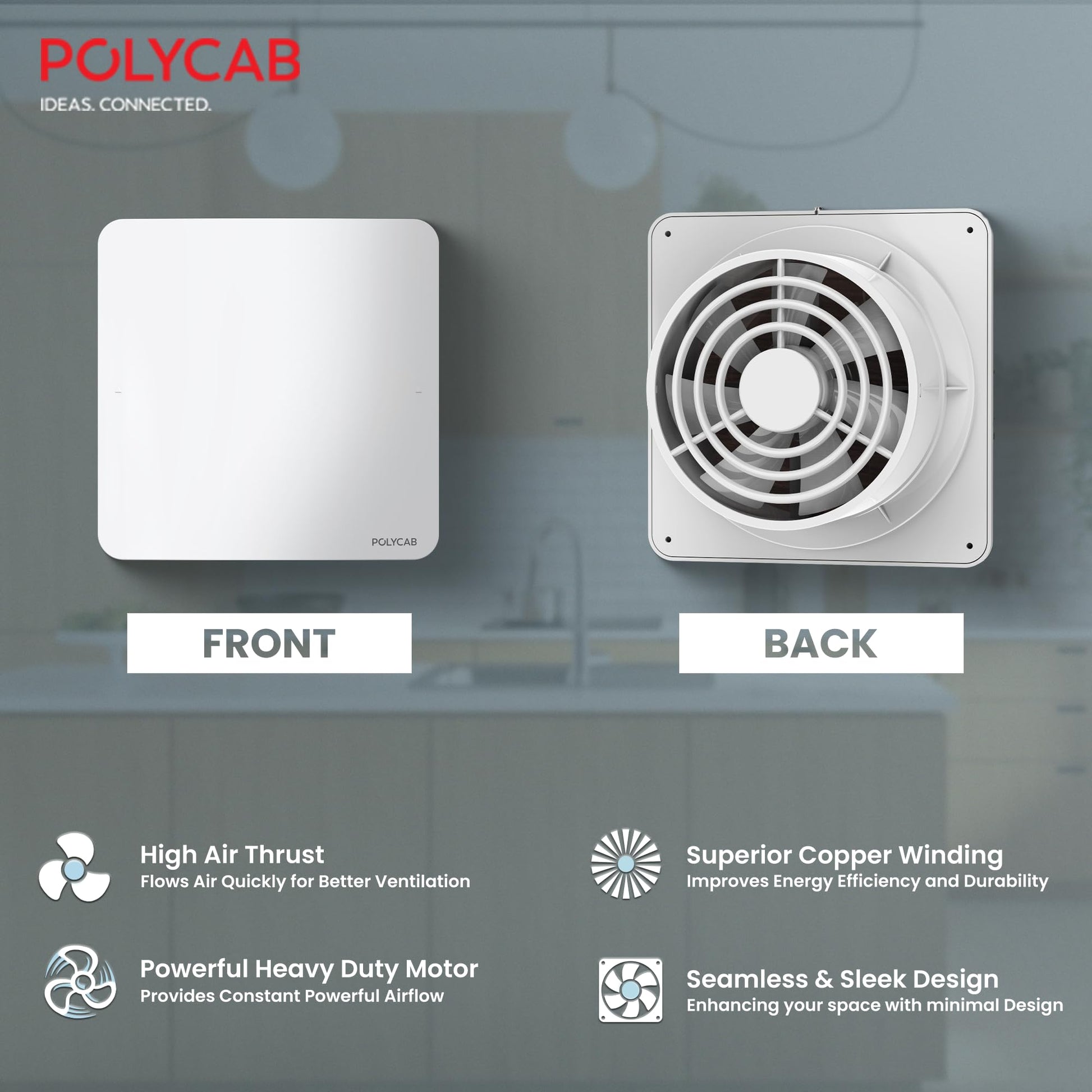 Polycab Freshly Prime 150mm Energy Efficient Exhaust fan for Kitchen, Bathroom | Noiseless ventilation, Sleek Design Easy to Clean | High Speed, Powerful Motor, 100% Copper, 3 Yrs Warranty【White】 