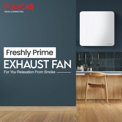 Polycab Freshly Prime 150mm Energy Efficient Exhaust fan for Kitchen, Bathroom | Noiseless ventilation, Sleek Design Easy to Clean | High Speed, Powerful Motor, 100% Copper, 3 Yrs Warranty【White】 