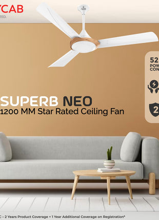 Polycab Superb Neo 1200mm Star Rated Ceiling Fan For Home | High Speed & Air Flow, 100% Copper | Rust-Proof Blades, 52 Watt, Saves up to 33% Electricity | 2 years warranty【Bronze Gold】 