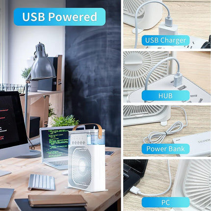 Portable Air Conditioners - Small AC Quiet Personal Air Cooler,USB Powered Mini Desktop Cooling Misting Fan, 1 | 2 | 3 Timer 3 Smart Speeds,360°Adjustment Office, Home, Room, Carved Design (MULTI) 