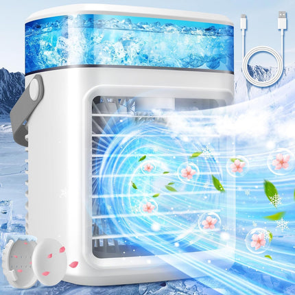 Portable Air Conditioners - Small AC Quiet Personal Cooler, USB Powered Mini Desktop Cooling Misting Fan, 1 | 2 3 Timer with Speeds, 360°Adjustment for Office, Home, Room, Desk and Car 