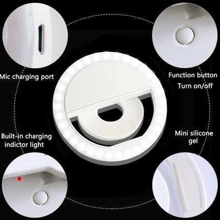 Portable LED Ring Selfie Light for All Smartphones, Tablets Enhancing Ring Light with 3 Level of Brightness for Photography Video Calling (Smart Phones Laptop Tablet) 