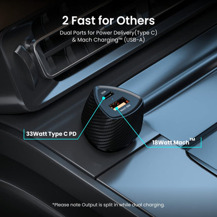 Portronics 51W Car Power 16 Fast Car Charger with Dual Output, 51 Watts Total (18W USB + 33W Type C PD), Fast Charging, Adapter for iPhone & Android Smartphones and Tablets (Black) 