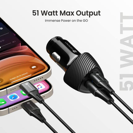 Portronics 51W Car Power 16 Fast Car Charger with Dual Output, 51 Watts Total (18W USB + 33W Type C PD), Fast Charging, Adapter for iPhone & Android Smartphones and Tablets (Black) 
