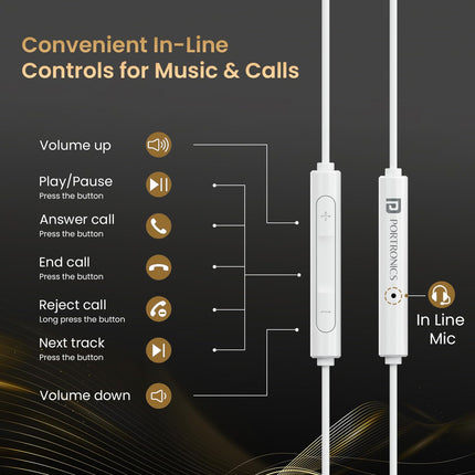 Portronics Conch Theta C in Ear Type C Wired Earphones with in Line HD Mic, Powerful Audio, 14.2mm Driver, Unique Earbuds Design, TPE Anti Tangle Wire, in line Controls, Wide Compatibility(White) 