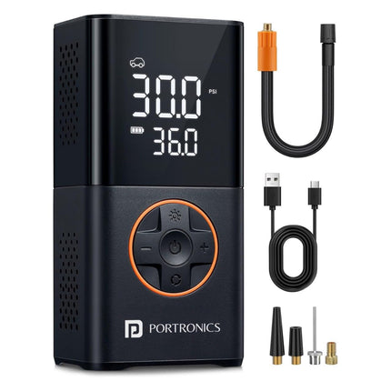 Portronics Vayu 3.0 tyre Inflator with 150 PSI Pressure, 4000 mAh Battery, Digital Display, Pressure Detection, Air Pump Compressor for Cars, Bikes, Bicycles & Balls(Black) 
