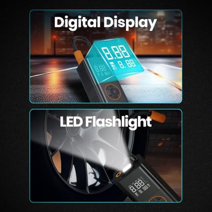 Portronics Vayu 3.0 tyre Inflator with 150 PSI Pressure, 4000 mAh Battery, Digital Display, Pressure Detection, Air Pump Compressor for Cars, Bikes, Bicycles & Balls(Black) 