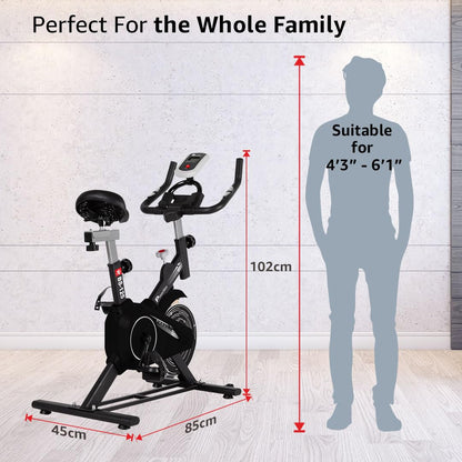 PowerMax Fitness BS-125 Spin Exercise Bike For Home Use,16Mm 6Kg Flywheel,Max User Weight 130Kg,LCD Display,2Pc Crank,Heart Rate Sensor,Knob Braking,Adjustable Foot Strap And Seat,Ipad Holder,Black 