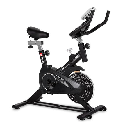 PowerMax Fitness BS-125 Spin Exercise Bike For Home Use,16Mm 6Kg Flywheel,Max User Weight 130Kg,LCD Display,2Pc Crank,Heart Rate Sensor,Knob Braking,Adjustable Foot Strap And Seat,Ipad Holder,Black 