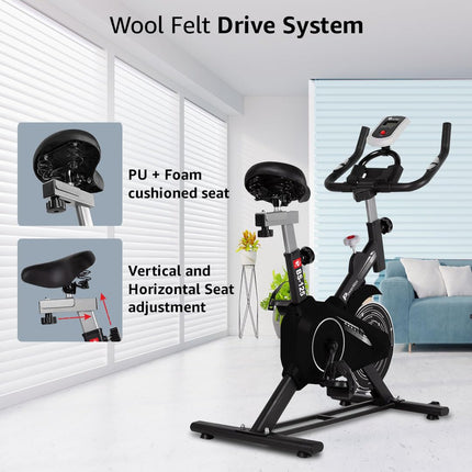 PowerMax Fitness BS-125 Spin Exercise Bike For Home Use,16Mm 6Kg Flywheel,Max User Weight 130Kg,LCD Display,2Pc Crank,Heart Rate Sensor,Knob Braking,Adjustable Foot Strap And Seat,Ipad Holder,Black 