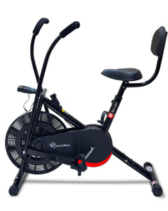 PowerMax Fitness BU-201 Dual Action Air Bike/Exercise Bike for Home |Gym Cycle for Workout With Adjustable Cushioned Seat | Non-Slip Pedals | Moving Handles Black Gym Bike, Max user weight 120 KG 