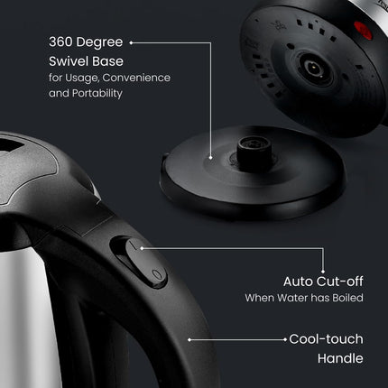 Prestige 1.5 litre PKOSS Stainless Steel Electric Kettle | 1350 Watts| Elegant Design | Cool-touch Handle and Lid | Automatic Cut-Off and Single-Touch Lid Locking. | Silver 