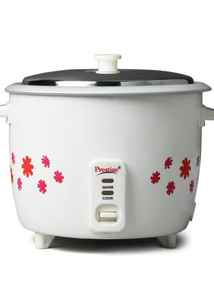 Prestige 1.8 Litres Electric Rice Cooker (PRWO 1.8 Litres)| 2 Aluminium Cooking Pans | Stainless Steel Lid | Grey/White | Cool Touch Handles | Detachable Power Cord | 700- Watt 