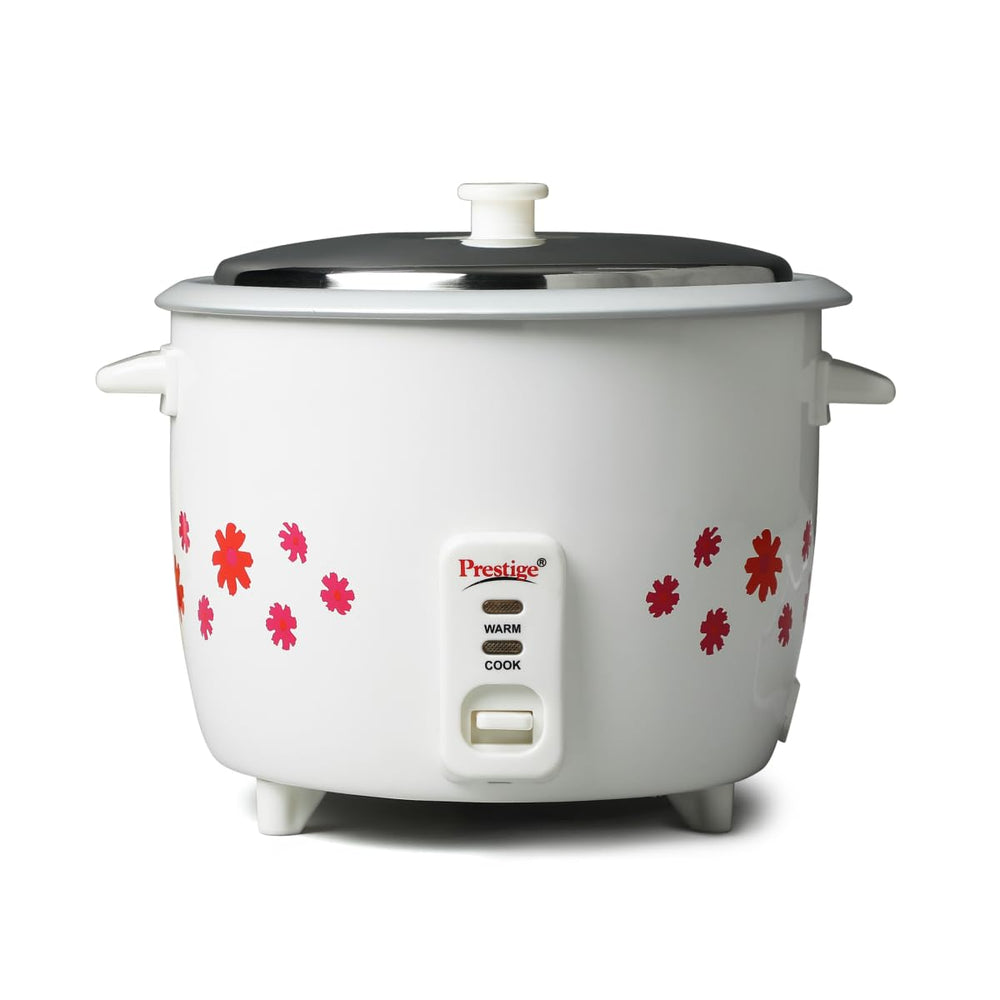 Prestige 1.8 Litres Electric Rice Cooker (PRWO 1.8 Litres)| 2 Aluminium Cooking Pans | Stainless Steel Lid | Grey/White | Cool Touch Handles | Detachable Power Cord | 700- Watt
