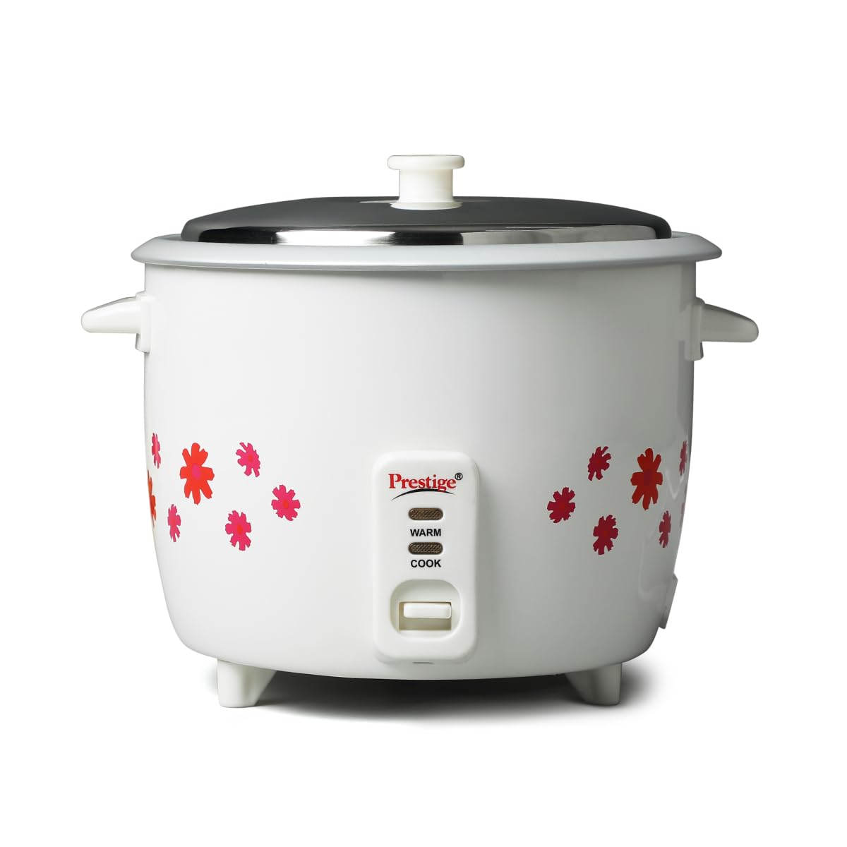 Prestige 1.8 Litres Electric Rice Cooker (PRWO 1.8 Litres)| 2 Aluminium Cooking Pans | Stainless Steel Lid | Grey/White | Cool Touch Handles | Detachable Power Cord | 700- Watt 