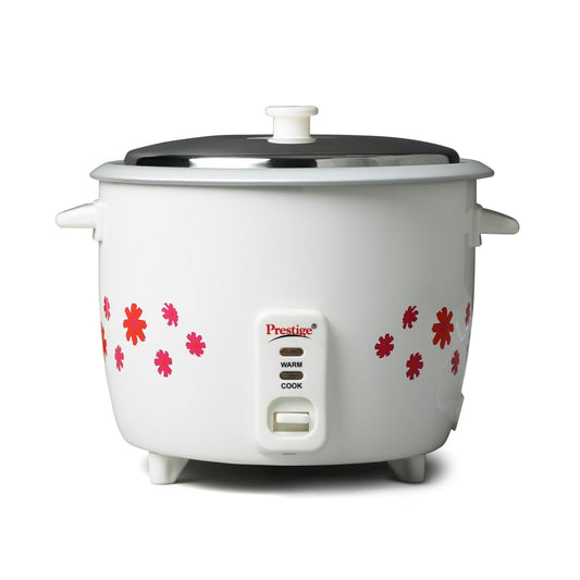 Prestige 1.8 Litres Electric Rice Cooker (PRWO 1.8 Litres)| 2 Aluminium Cooking Pans | Stainless Steel Lid | Grey/White | Cool Touch Handles | Detachable Power Cord | 700- Watt 