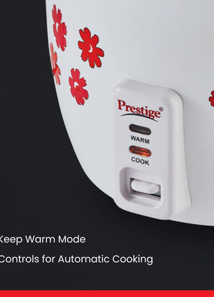 Prestige 1.8 Litres Electric Rice Cooker (PRWO 1.8 Litres)| 2 Aluminium Cooking Pans | Stainless Steel Lid | Grey/White | Cool Touch Handles | Detachable Power Cord | 700- Watt 