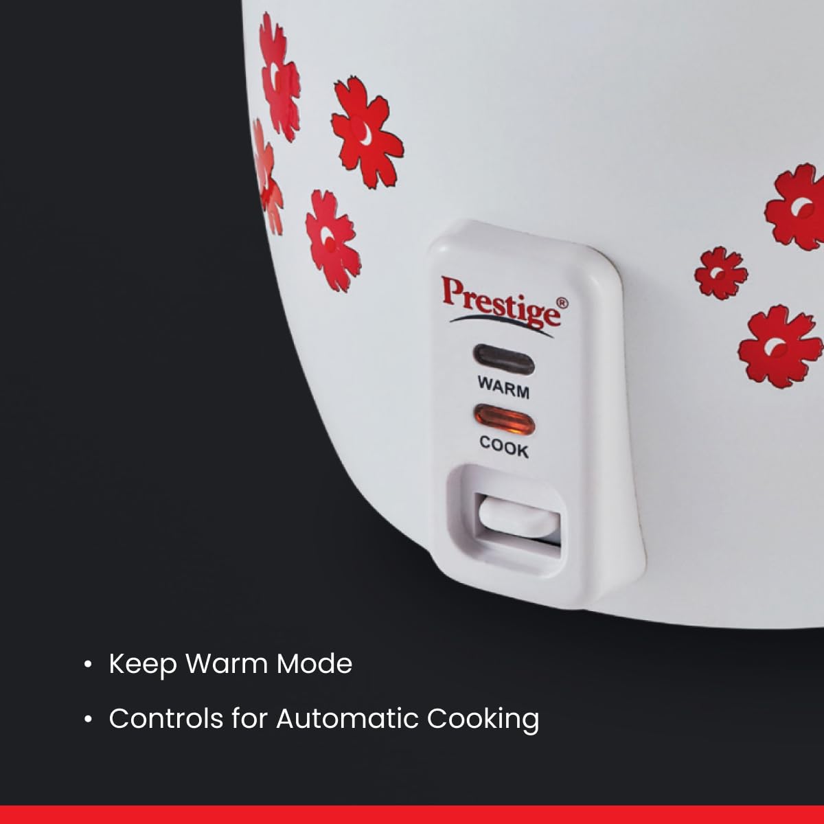 Prestige 1.8 Litres Electric Rice Cooker (PRWO 1.8 Litres)| 2 Aluminium Cooking Pans | Stainless Steel Lid | Grey/White | Cool Touch Handles | Detachable Power Cord | 700- Watt 