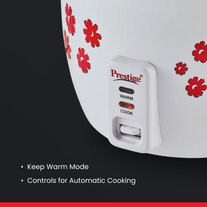 Prestige 1.8 Litres Electric Rice Cooker (PRWO 1.8 Litres)| 2 Aluminium Cooking Pans | Stainless Steel Lid | Grey/White | Cool Touch Handles | Detachable Power Cord | 700- Watt 