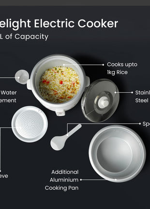 Prestige 1.8 Litres Electric Rice Cooker (PRWO 1.8 Litres)| 2 Aluminium Cooking Pans | Stainless Steel Lid | Grey/White | Cool Touch Handles | Detachable Power Cord | 700- Watt 