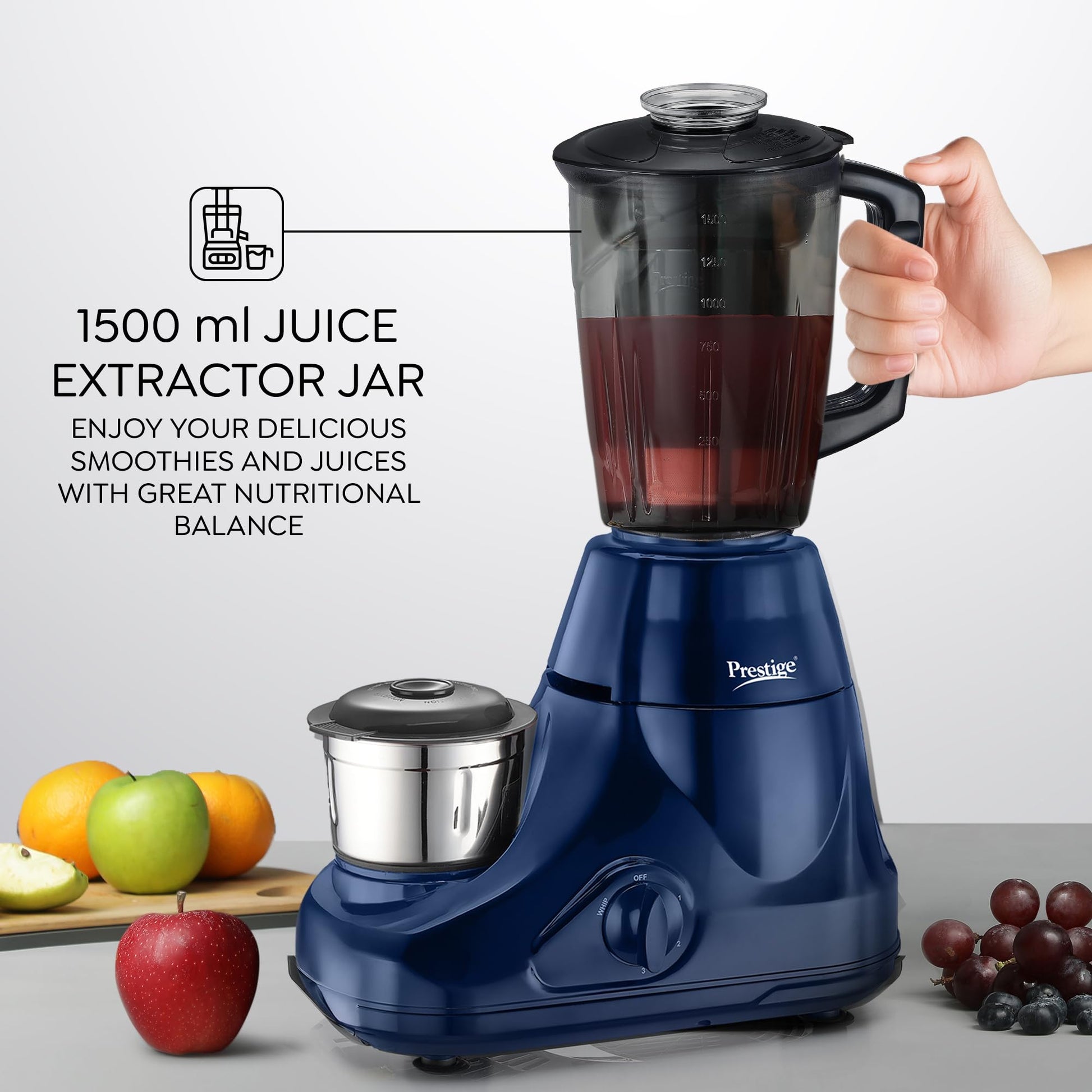 Prestige 750W Astra Mixer Grinder with 5 Jars – 1500ml Wet, 1000ml Dry, 1500ml Juicer, 300ml Chutney & Mix-O-Keep | Space-Saving Stacking Design | 2-Year Warranty 