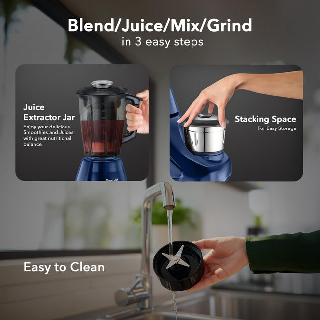Prestige 750W Astra Neo Mixer Grinder with 4 Jars(3 Stainless Steel Jars,1 Juicer Jar)|1500ml wet Jar,1000ml dry jar,1500ml juice jar,300ml chutney jar|Stacking space for storage|2Y product warranty 