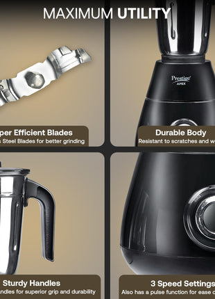 Prestige Apex Blendo 500W 4Jars Mixer Grinder|2 Full Size Stainless Steel Jar|2 Nutri-Blend Jar|3 Super Efficient Blades|Black 