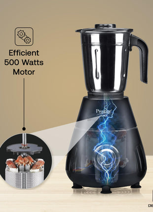Prestige Apex Blendo 500W 4Jars Mixer Grinder|2 Full Size Stainless Steel Jar|2 Nutri-Blend Jar|3 Super Efficient Blades|Black 