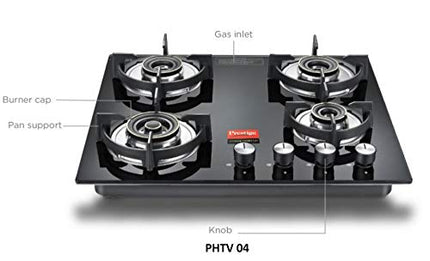 Prestige Brass Vogue Hob Top, Phtv 04, Auto Ignition, Black, 4 Burner 