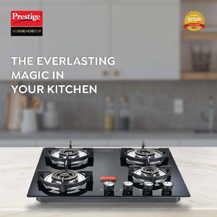 Prestige Brass Vogue Hob Top, Phtv 04, Auto Ignition, Black, 4 Burner 