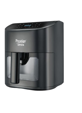 Prestige Crysta Electric Digital Airfryer 4.5L Basket, 1600W|Touch Panel with 9 Preset Menu|See-through Window with 25W Lamp|Food Grade Oil Brush|Time & Temperature control|Safety Interlocking|Black 