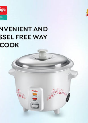 Prestige Delight PRWO 1.0 L Electric Rice Cooker|Detachable power cord|Durable body|Cool touch handles|White| Raw capacity-0.4L|Cooked capacity-1L|Cooks for a family of 2 to 3 members 