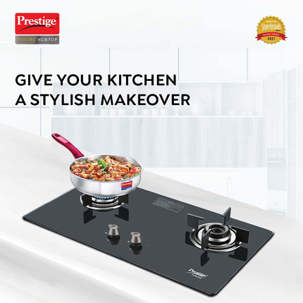 Prestige Desire Hobtop PHTD 02 AI Black L P Gas Table(with 8mm Thick Superior Toughened Glass Top, 2 Sabaf Burners, Auto Ignition) 