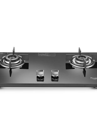 Prestige Efficia Convertible 2 Burner Glasstop Hob|One-Touch Advance Auto-Ignition|Cast-Iron Pan Support|Toughened Glass|SABAF Burners|Ultra-Slim Body|5 Years Warranty on Glass|Black 