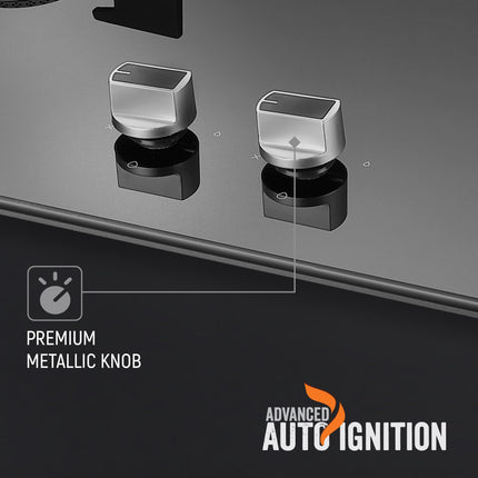 Prestige Efficia Convertible 2 Burner Glasstop Hob|One-Touch Advance Auto-Ignition|Cast-Iron Pan Support|Toughened Glass|SABAF Burners|Ultra-Slim Body|5 Years Warranty on Glass|Black 