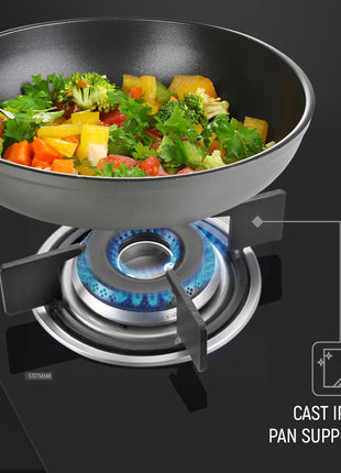 Prestige Efficia Convertible 2 Burner Glasstop Hob|One-Touch Advance Auto-Ignition|Cast-Iron Pan Support|Toughened Glass|SABAF Burners|Ultra-Slim Body|5 Years Warranty on Glass|Black 