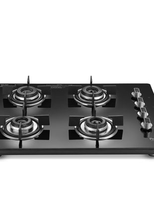 Prestige Efficia Convertible 4 Burner Glasstop Hob|One-Touch Advance Auto-Ignition|Cast-Iron Pan Support|Toughened Glass|SABAF Burners|Ultra-Slim Body|5 Years Warranty on Glass|Black 