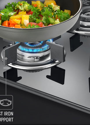 Prestige Efficia Convertible 4 Burner Glasstop Hob|One-Touch Advance Auto-Ignition|Cast-Iron Pan Support|Toughened Glass|SABAF Burners|Ultra-Slim Body|5 Years Warranty on Glass|Black 