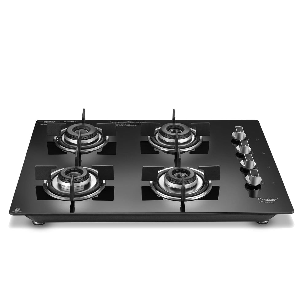 Prestige Efficia Convertible 4 Burner Glasstop Hob|One-Touch Advance Auto-Ignition|Cast-Iron Pan Support|Toughened Glass|SABAF Burners|Ultra-Slim Body|5 Years Warranty on Glass|Black price under 20000