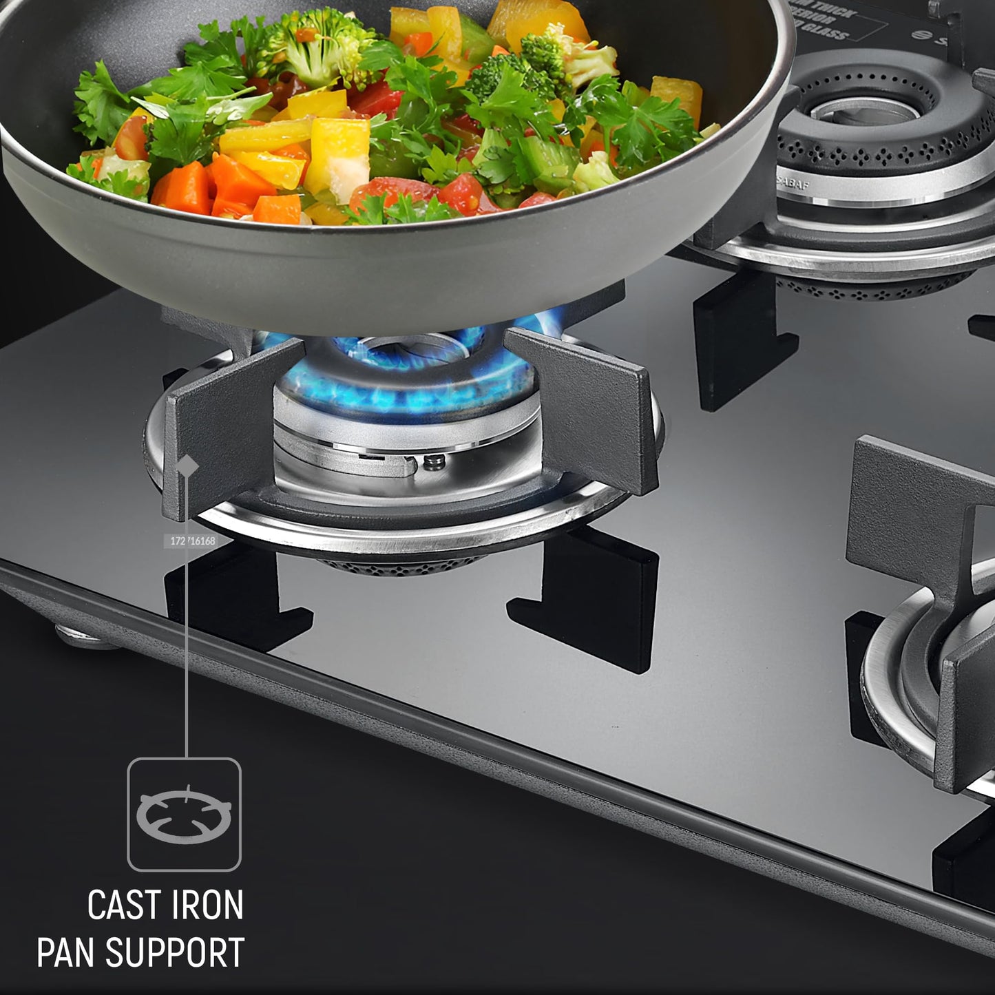 Prestige Efficia Convertible 4 Burner Glasstop Hob|One-Touch Advance Auto-Ignition|Cast-Iron Pan Support|Toughened Glass|SABAF Burners|Ultra-Slim Body|5 Years Warranty on Glass|Black 