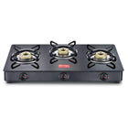 Prestige IRIS Toughened Glass-Top 3 Brass Burner LPG Gas Stove | Black Spill Proof Design | Ergonomic Knob | Tri-Pin Burners |Open 