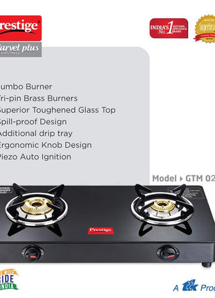 Prestige Marvel Plus Auto Ignition 2 Burner Glass top GTM 02 AI Black 