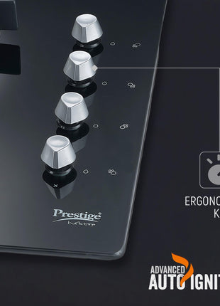 Prestige Marvella Hob Black Al - 4B (With Glass Top, 4 Unit Burners & Auto Ignition) 